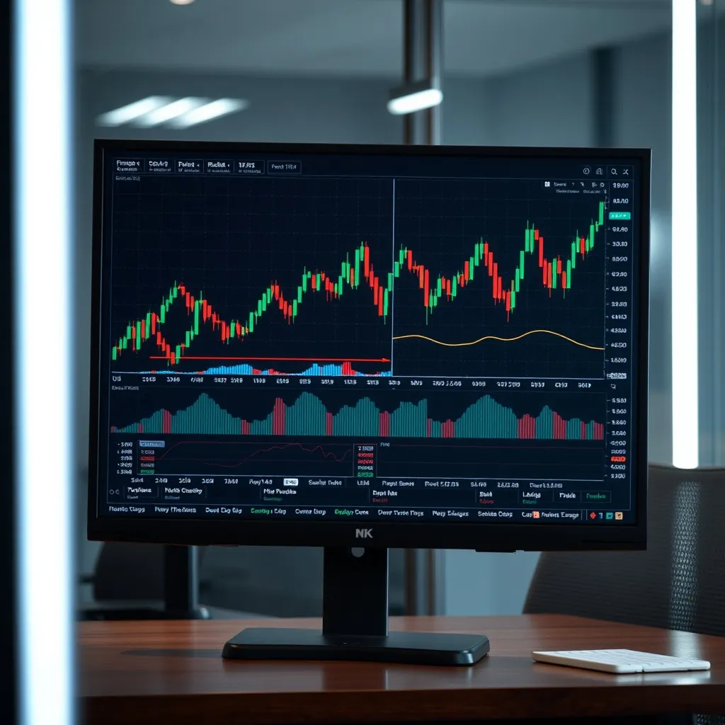 A professional clean photograph of a trading terminal with s